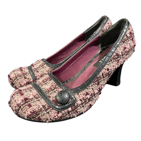 Mudd Purple Plaid Knit Fabric Heels Shoes Women's Size 8.5 M US Vintage Shoe - Picture 3 of 9